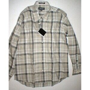 New Mens L NWT Guy Laroche Homme France Designer Shirt Tan Black Linen Plaid